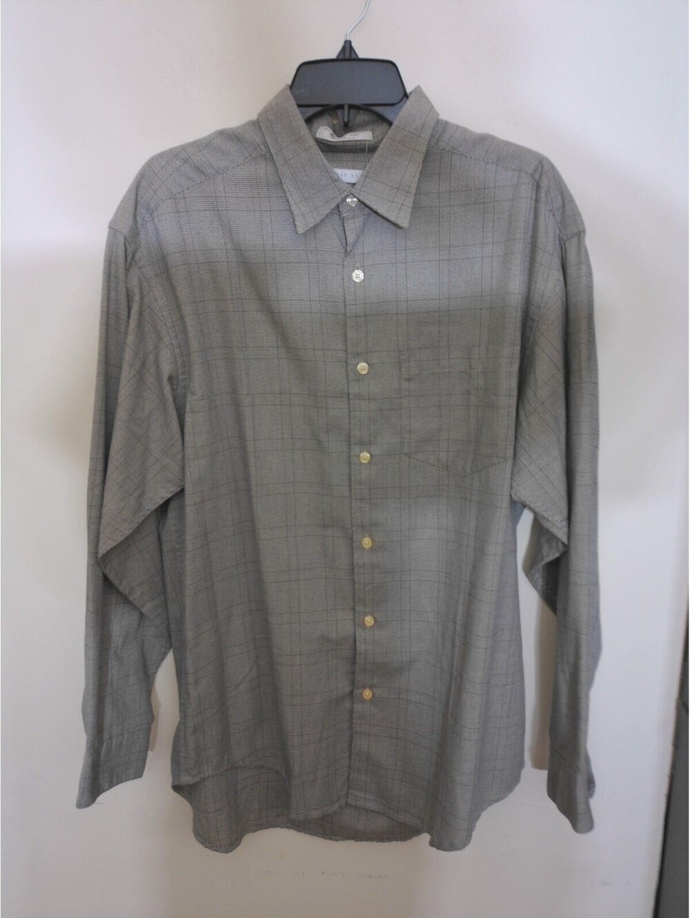 NWT Geoffrey Beene Mens Button Up Shirt Gray Plaid Long Sleeve Size L